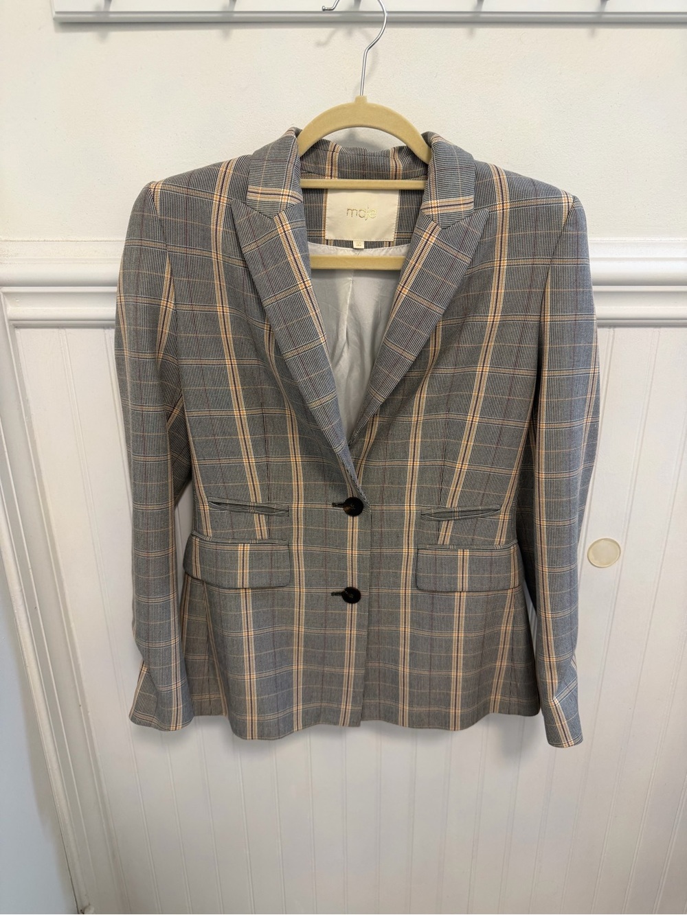 Maje Gray Plaid Blazer with Beige Windowpane